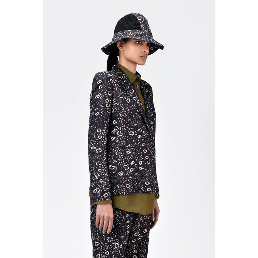 Genes Lecoanet Hemant Multi-Colour Animal Print Linen Blazer with Soft Rounded Shoulders
