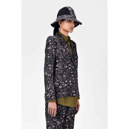 Genes Lecoanet Hemant Multi-Colour Animal Print Linen Blazer with Soft Rounded Shoulders