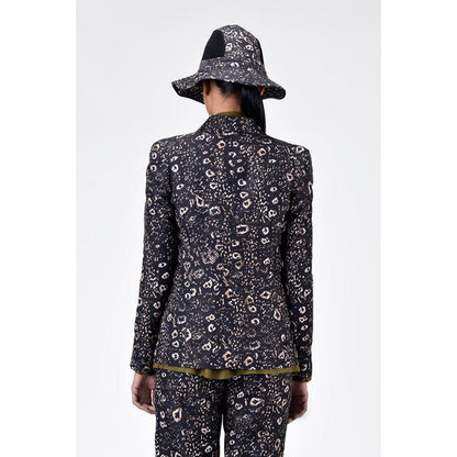 Genes Lecoanet Hemant Multi-Colour Animal Print Linen Blazer with Soft Rounded Shoulders