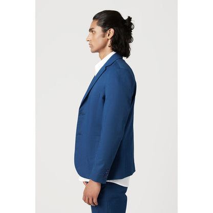 Genes Lecoanet Hemant Blue Regular Fit Two-Button Blazer with Scallop Printed Lining
