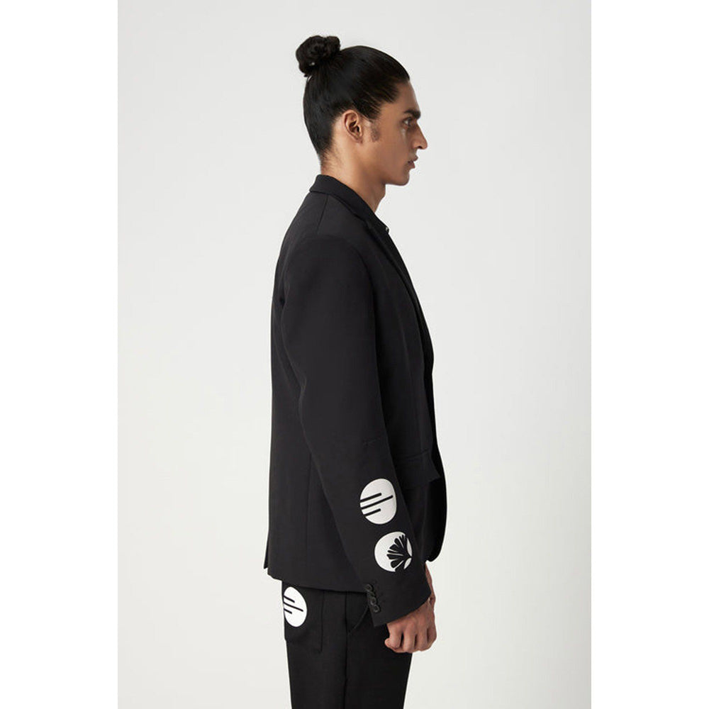 Genes Lecoanet Hemant Black Regular Fit Two-Button Constructed Blazer with Flap Pockets