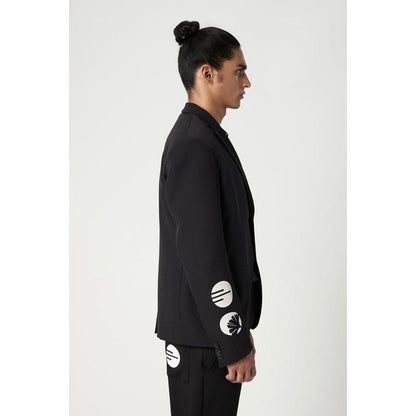 Genes Lecoanet Hemant Black Regular Fit Two-Button Constructed Blazer with Flap Pockets