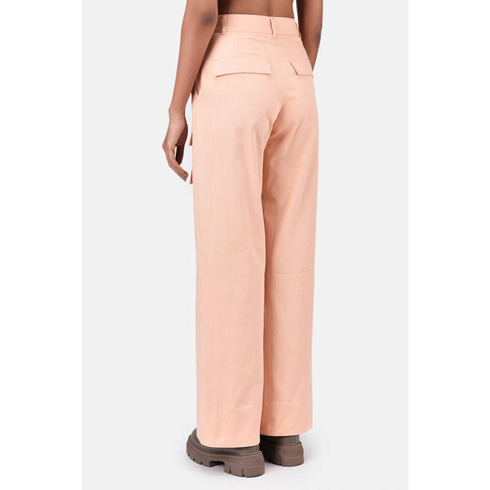Genes Lecoanet Hemant Pink Colour Cotton Solid Relaxed fit Wide Cargo Pant