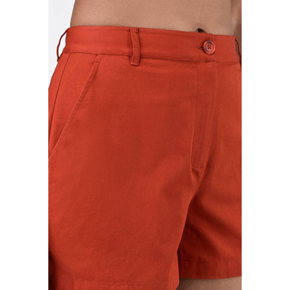 Genes Lecoanet Hemant Women'S Regular Fit Cotton Light Twill Shorts Coral Orange