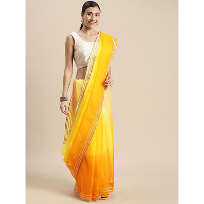 Geroo Jaipur Yellow Dyed shaded Organza Saree
