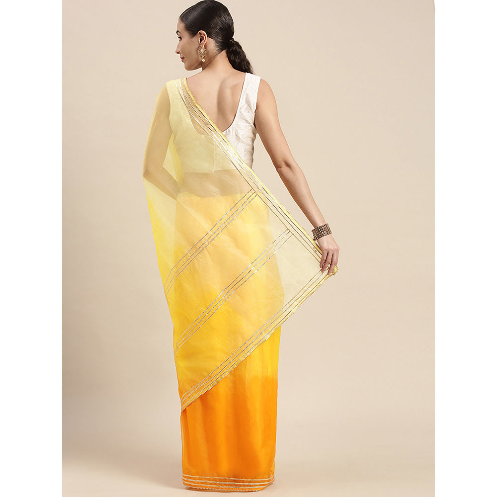 Geroo Jaipur Yellow Dyed shaded Organza Saree