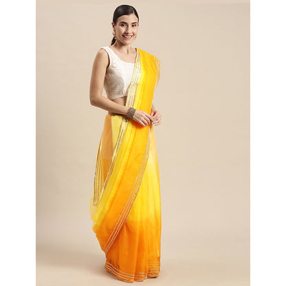 Geroo Jaipur Yellow Dyed shaded Organza Saree