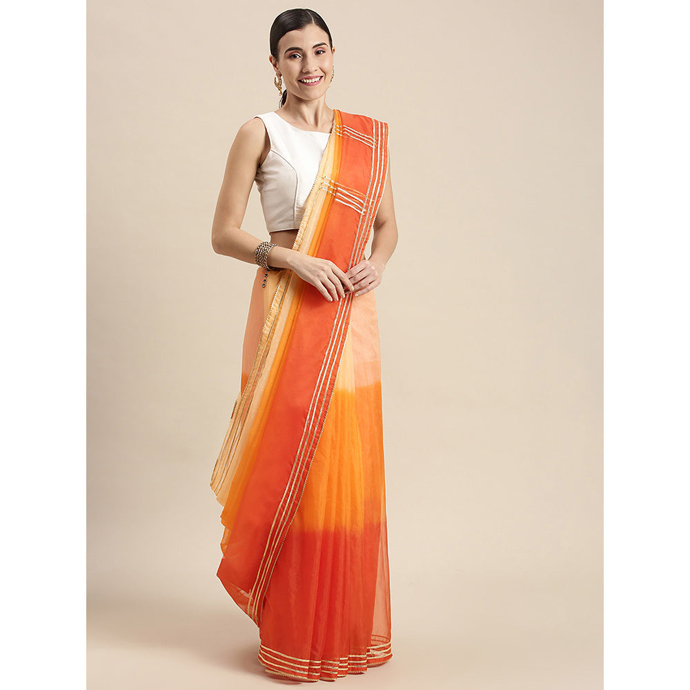 Geroo Jaipur Orange Dyed shaded Organza Saree