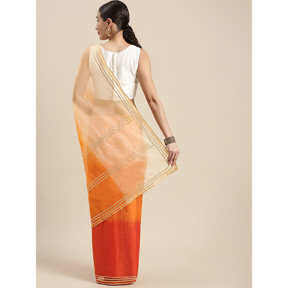Geroo Jaipur Orange Dyed shaded Organza Saree