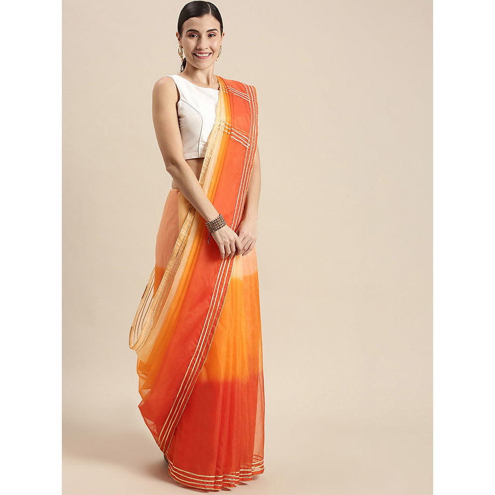 Geroo Jaipur Orange Dyed shaded Organza Saree