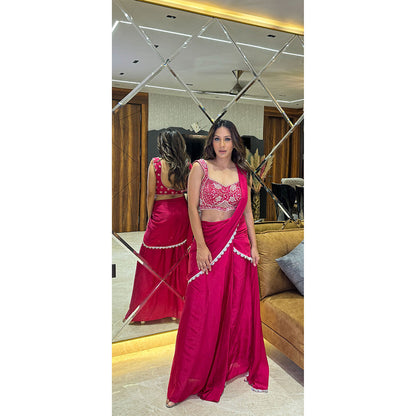 Glamique by Gungun Magenta Cut-Out Saree with Stitched Blouse