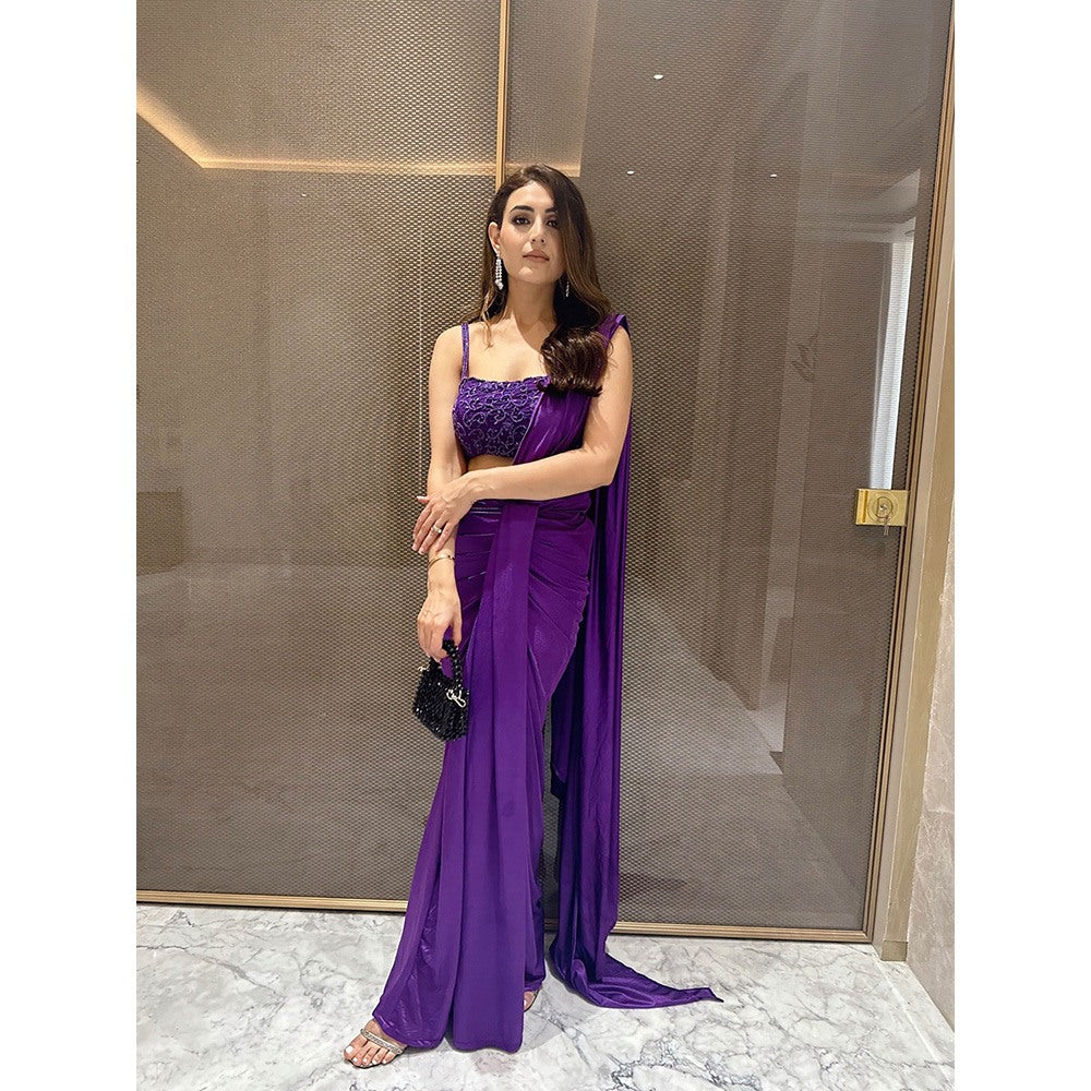 Glamique by Gungun Purple Lycra Saree with Stitched Blouse