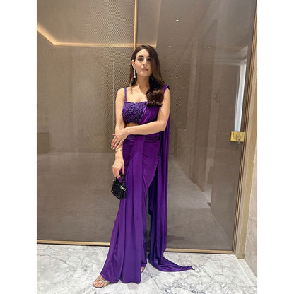 Glamique by Gungun Purple Lycra Saree with Stitched Blouse