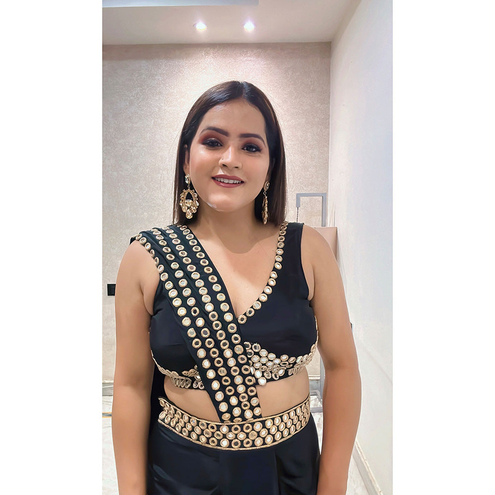 Glamique by Gungun Black Mirror Saree with Stitched Blouse