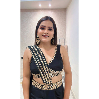 Glamique by Gungun Black Mirror Saree with Stitched Blouse