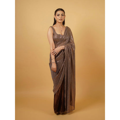 Glamique by Gungun Brown Saree with Stitched Blouse