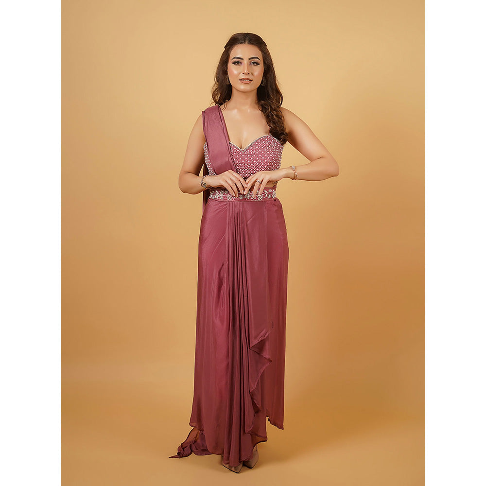 Glamique by Gungun Dust Pink Saree with Stitched Blouse
