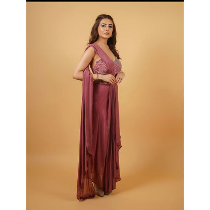 Glamique by Gungun Dust Pink Saree with Stitched Blouse