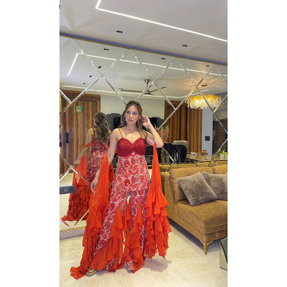 Glamique by Gungun Orange And Red Ruffle Co-Ord (Set of 3)