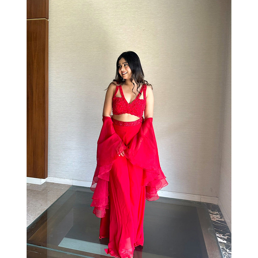 Glamique by Gungun Red Sharara with Blouse and Dupatta (Set of 3)