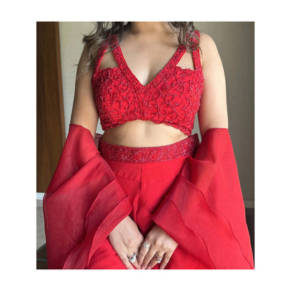 Glamique by Gungun Red Sharara with Blouse and Dupatta (Set of 3)