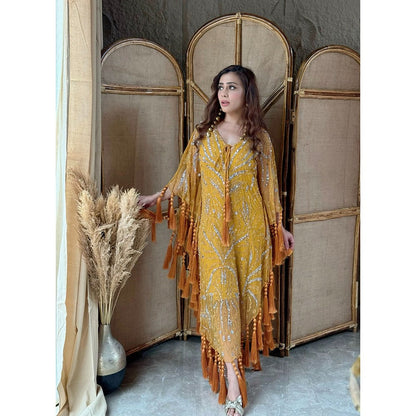 Glamique by Gungun Mustard Kaftan Dress with Inner (Set of 2)