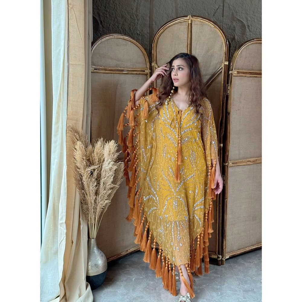 Glamique by Gungun Mustard Kaftan Dress with Inner (Set of 2)