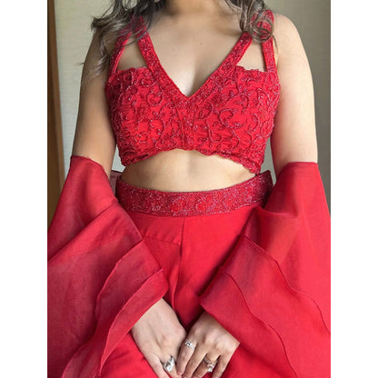 Glamique by Gungun Women Red Blouse with Palazzo and Dupatta (Set of 3)