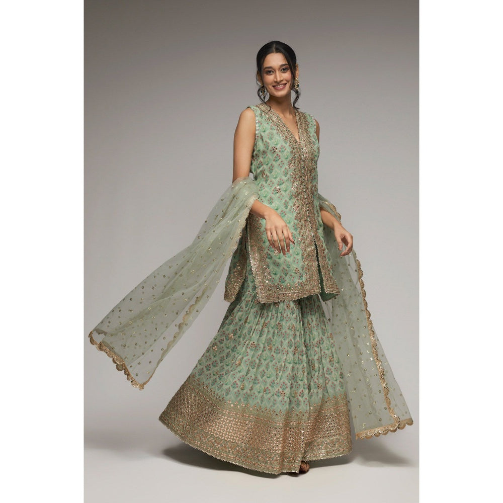 Gopi Vaid Turquoise Nusrat Sleeveless Sharara (Set of 3)