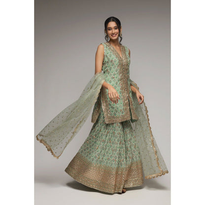 Gopi Vaid Turquoise Nusrat Sleeveless Sharara (Set of 3)