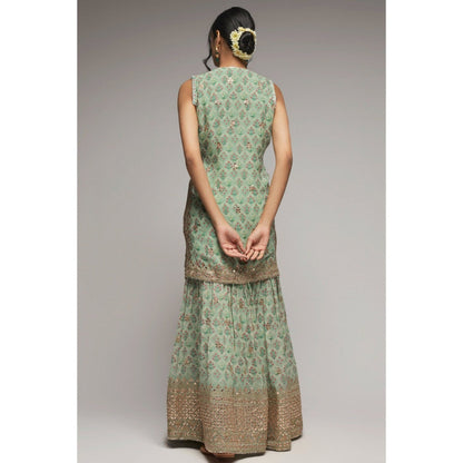 Gopi Vaid Turquoise Nusrat Sleeveless Sharara (Set of 3)