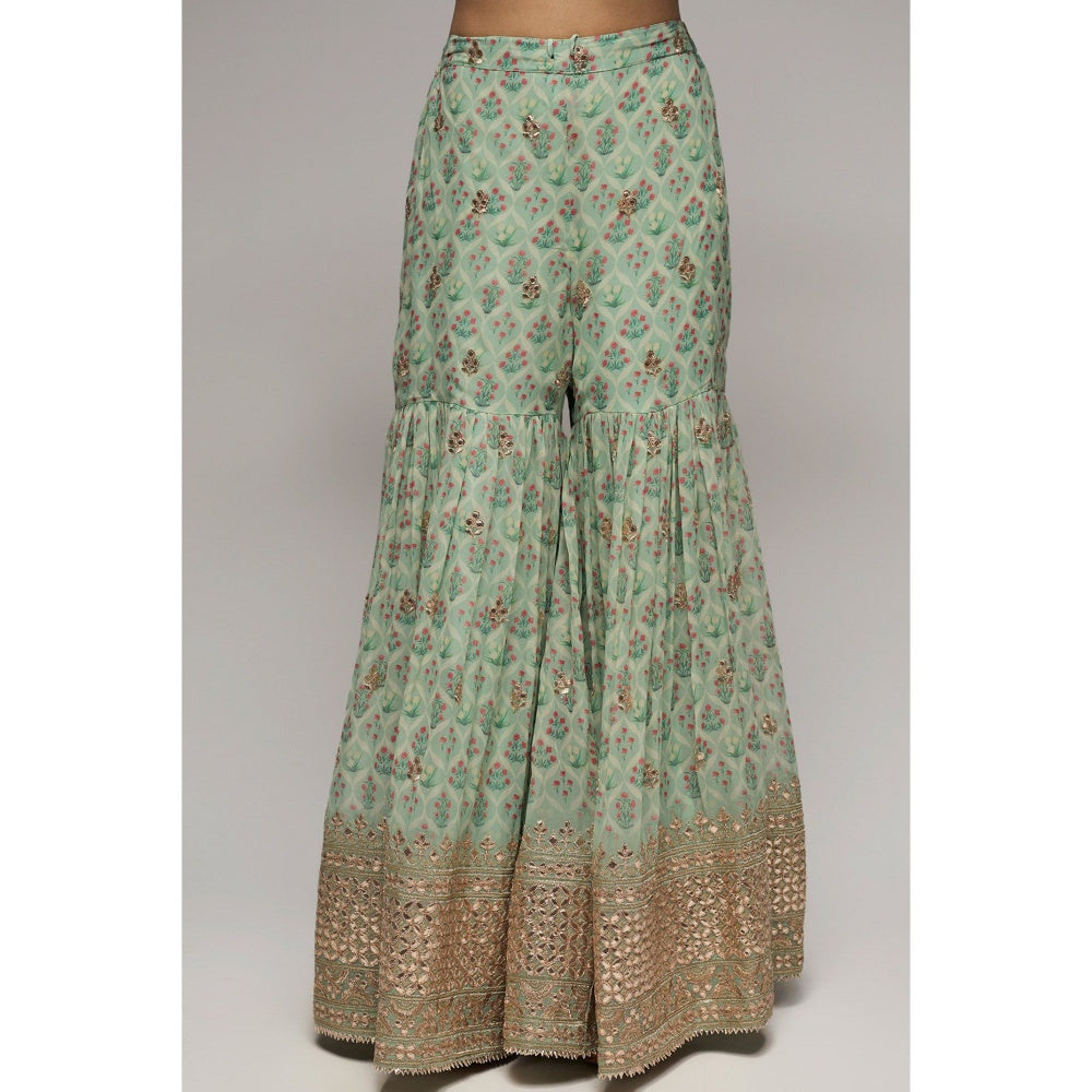 Gopi Vaid Turquoise Nusrat Sleeveless Sharara (Set of 3)
