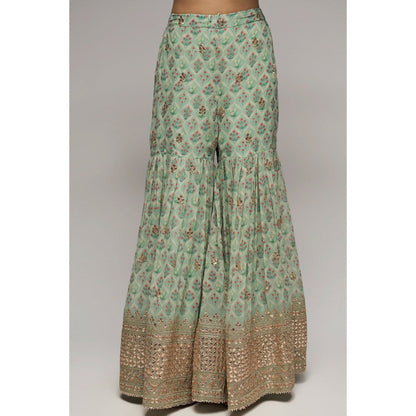 Gopi Vaid Turquoise Nusrat Sleeveless Sharara (Set of 3)