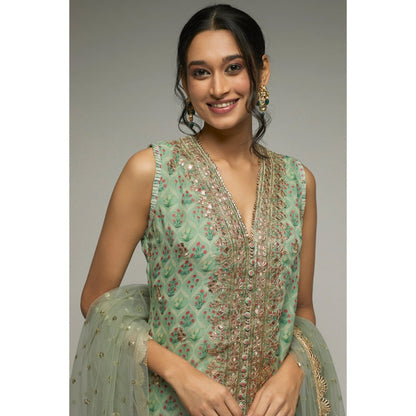Gopi Vaid Turquoise Nusrat Sleeveless Sharara (Set of 3)