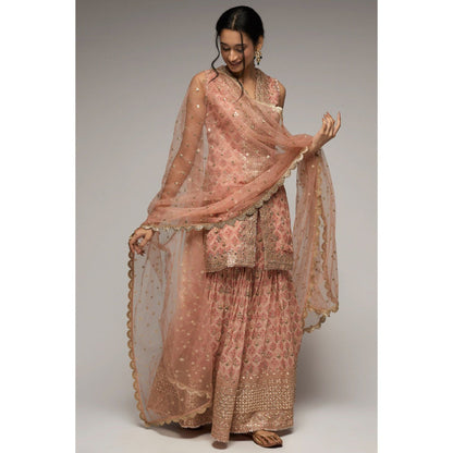 Gopi Vaid Pink Nusrat Sleeveless Sharara (Set of 3)
