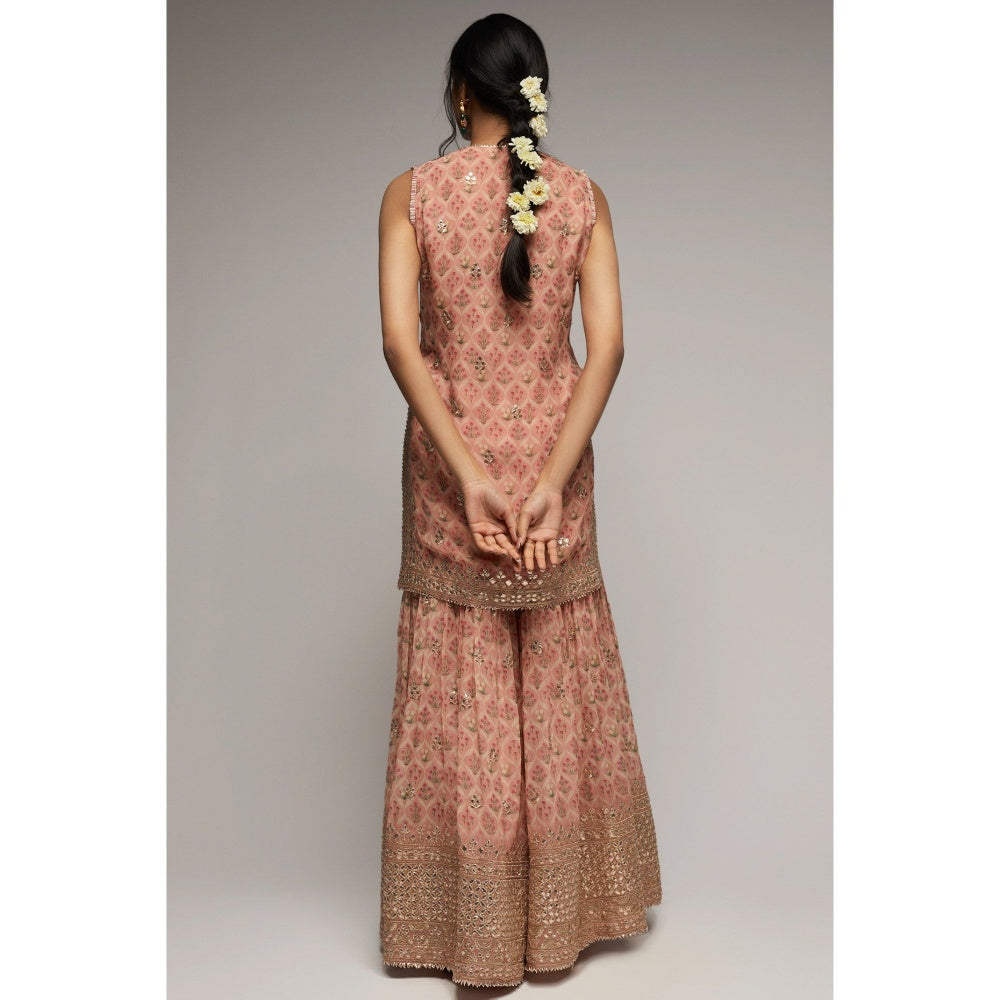 Gopi Vaid Pink Nusrat Sleeveless Sharara (Set of 3)