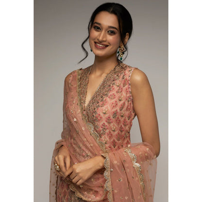 Gopi Vaid Pink Nusrat Sleeveless Sharara (Set of 3)