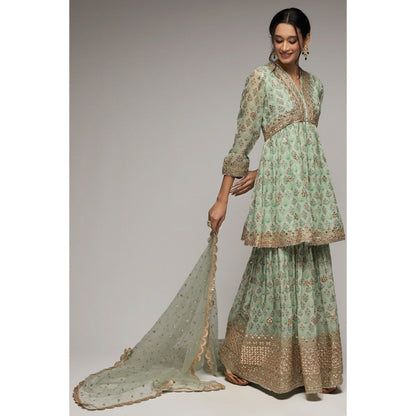 Gopi Vaid Green Nusrat Peplum Sharara (Set of 3)