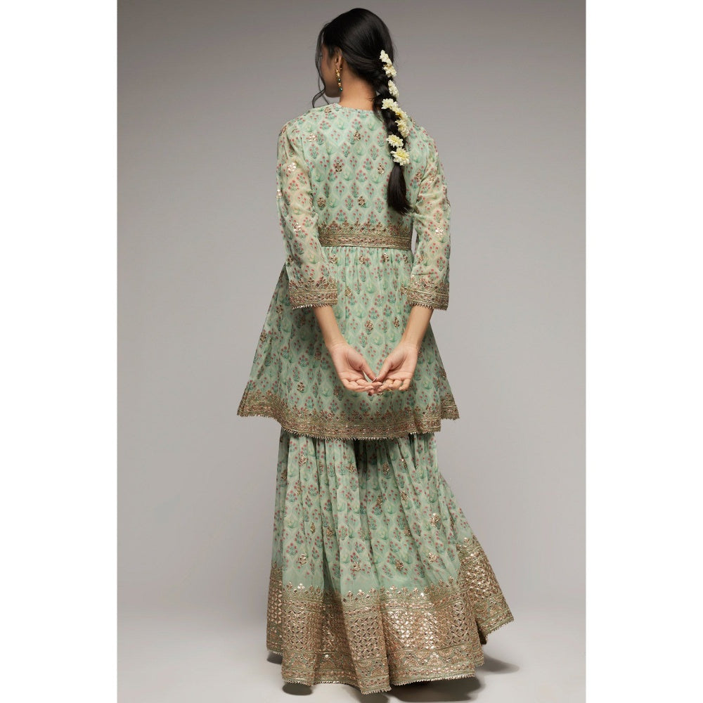 Gopi Vaid Green Nusrat Peplum Sharara (Set of 3)