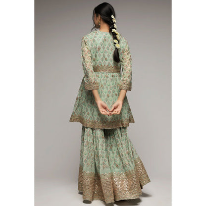 Gopi Vaid Green Nusrat Peplum Sharara (Set of 3)