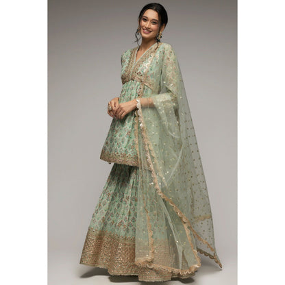 Gopi Vaid Green Nusrat Peplum Sharara (Set of 3)