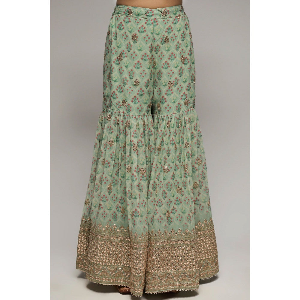 Gopi Vaid Green Nusrat Peplum Sharara (Set of 3)