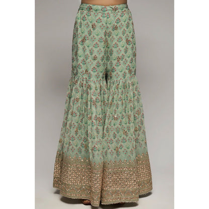 Gopi Vaid Green Nusrat Peplum Sharara (Set of 3)