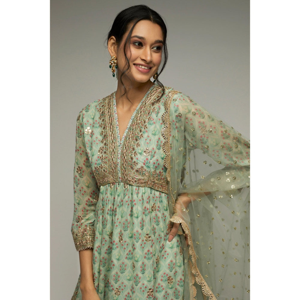 Gopi Vaid Green Nusrat Peplum Sharara (Set of 3)