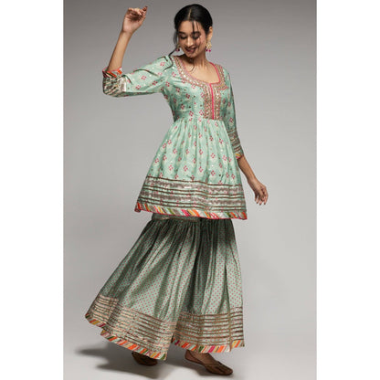 Gopi Vaid Green Tilla Peplum Garara (Set of 3)
