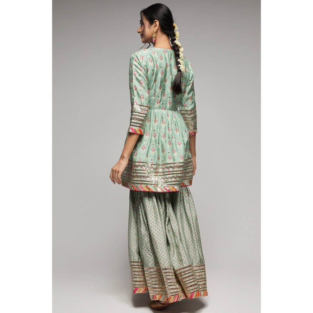 Gopi Vaid Green Tilla Peplum Garara (Set of 3)