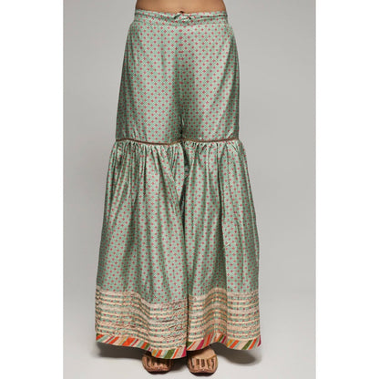 Gopi Vaid Green Tilla Peplum Garara (Set of 3)