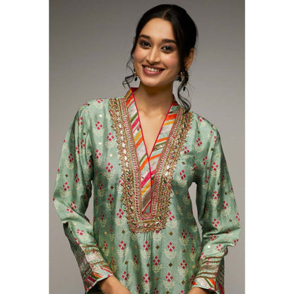 Gopi Vaid Blue Tilla V-Neck Tunic