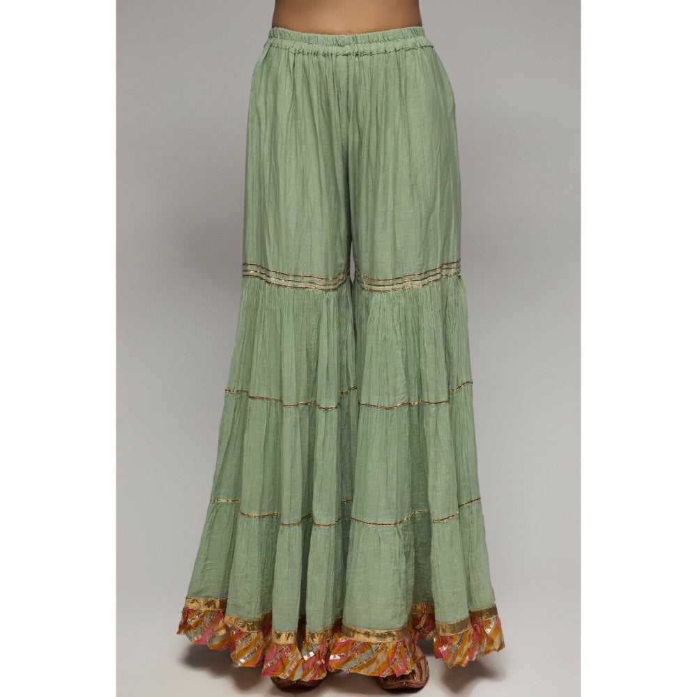 Gopi Vaid Green Rashida Peplum Sharara (Set of 3)