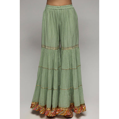 Gopi Vaid Green Rashida Peplum Sharara (Set of 3)